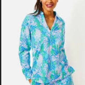 Lilly Pulitzer Blue and Green Swirl Clanton Top